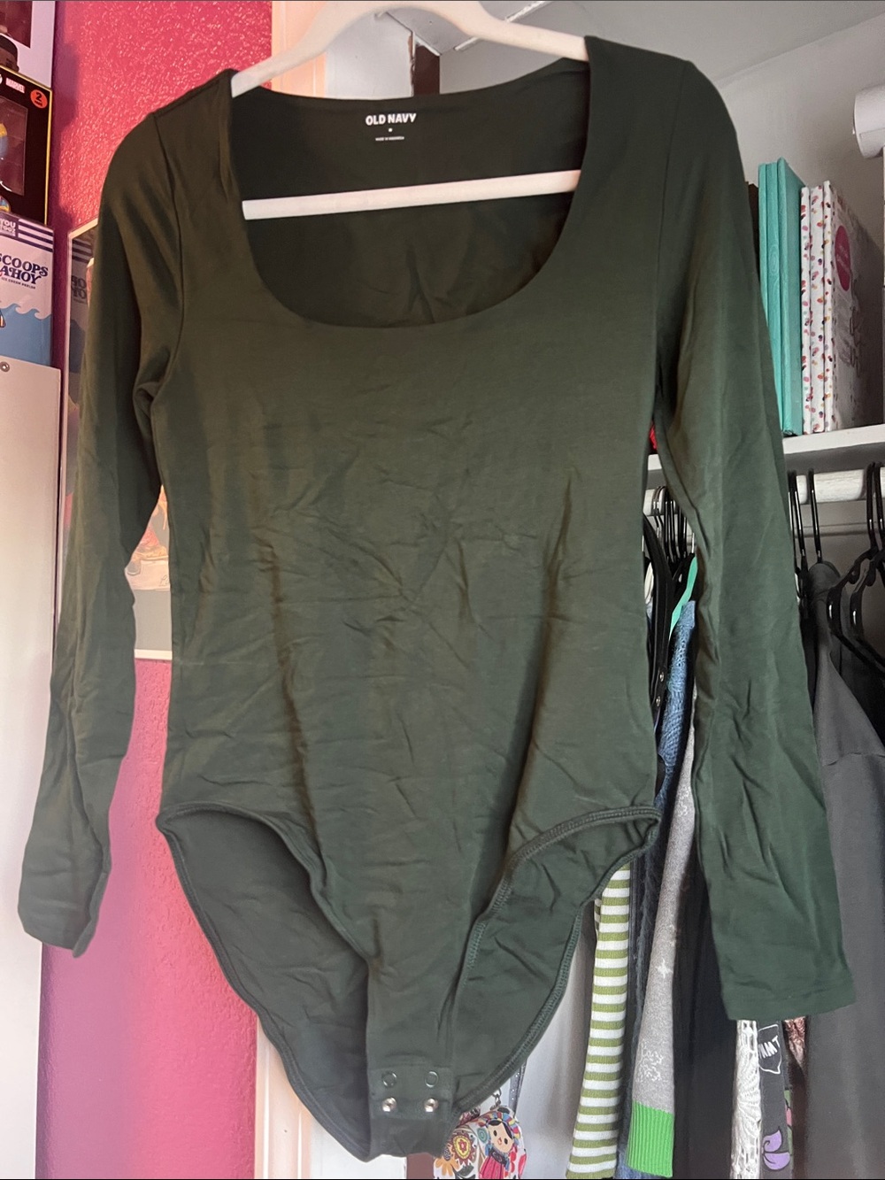Old Navy Olive Green Long Sleeve Scoop Neck Bodysuit